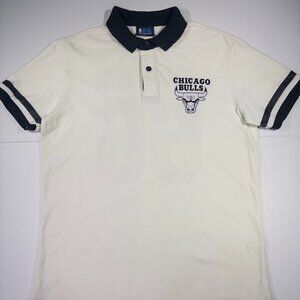 NBA Men's Chicago Bulls White Polo Shirt Iconib Bull Head Logo - Size Large